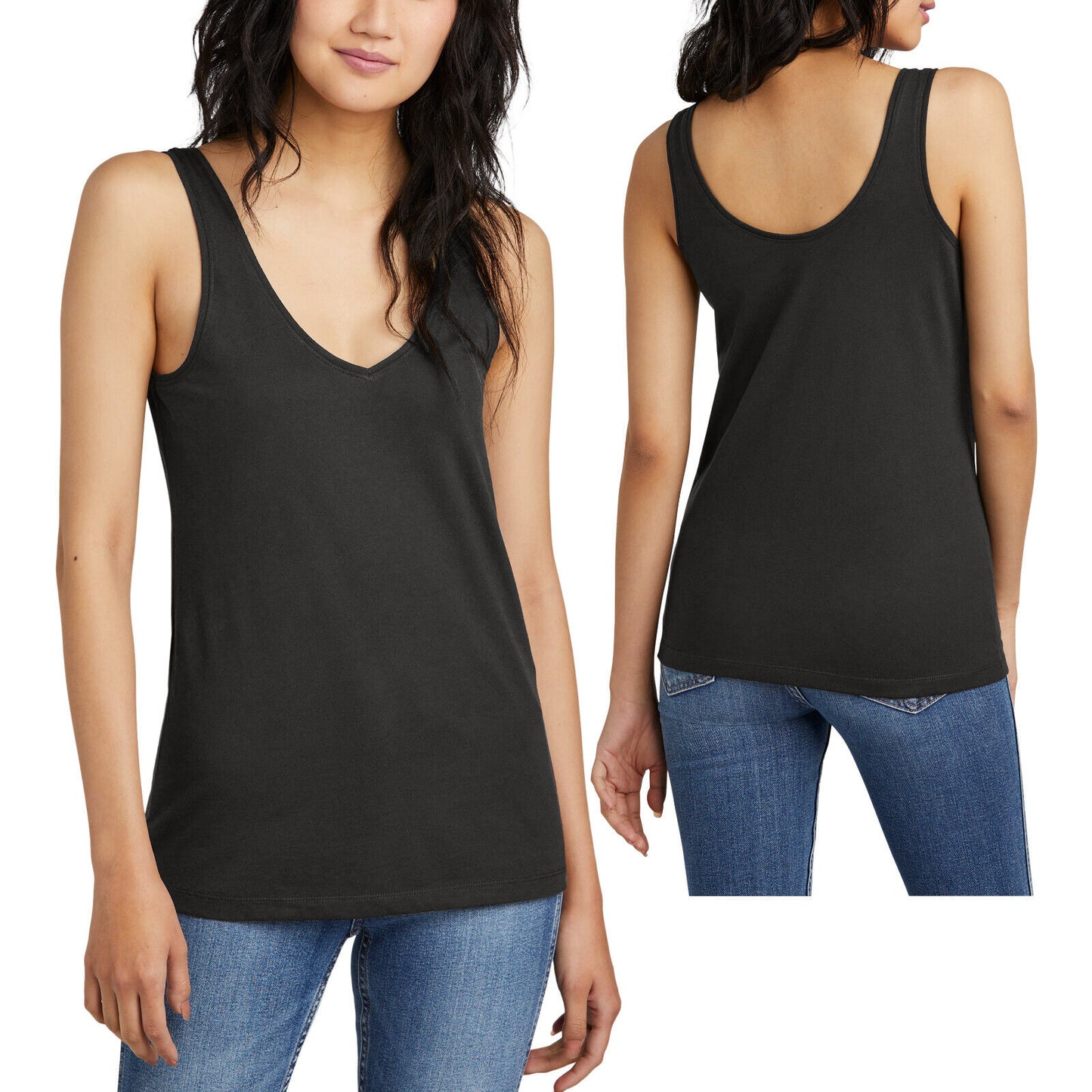 Womens Soft Blended Heather V-Neck Tank  Scoop Back Detail Ladies Top XS-4XL NEW