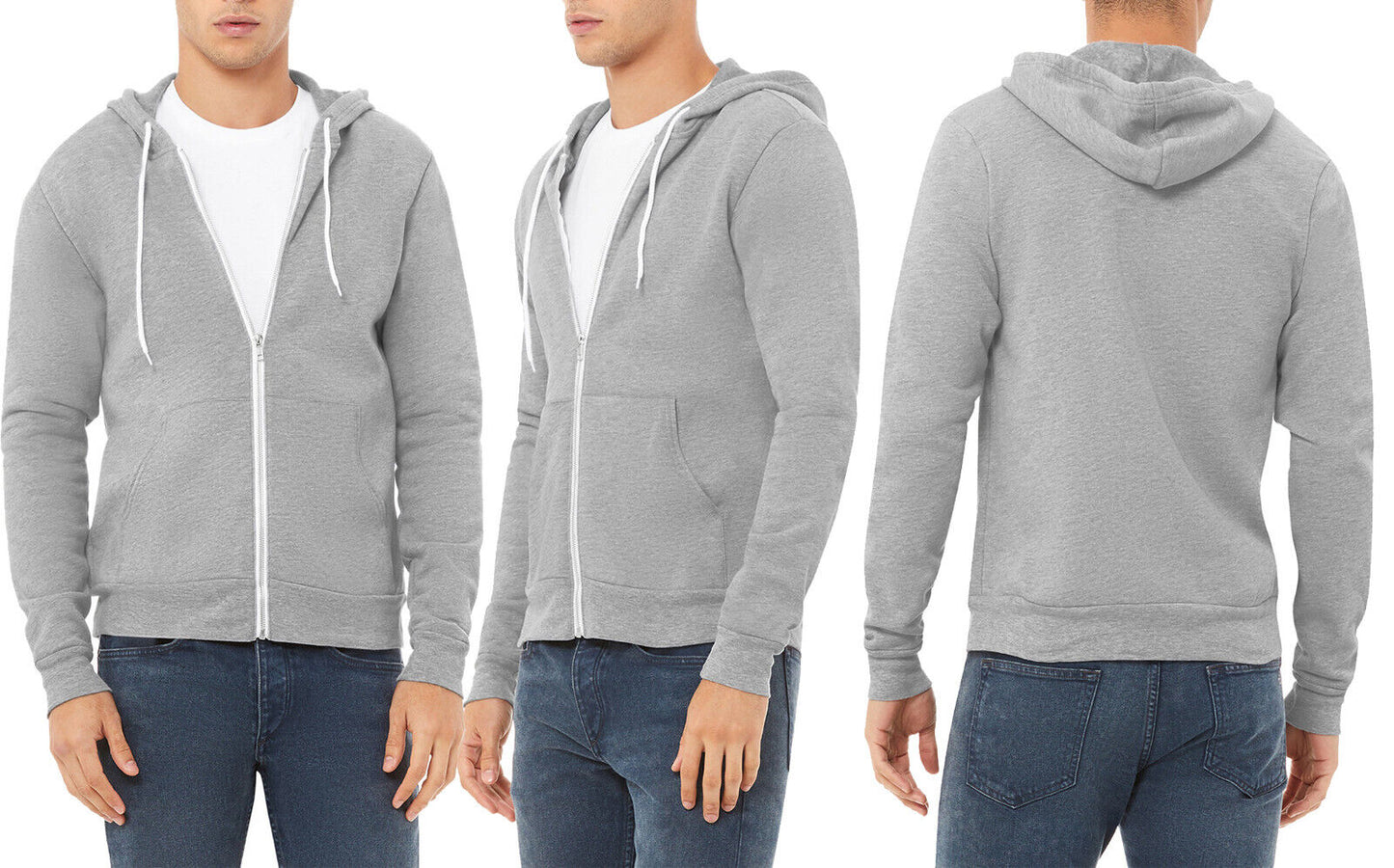 Mens Heather Sponge Fleece Full Zip Hoodie Soft Blended Hooded Sweater XS-3XL