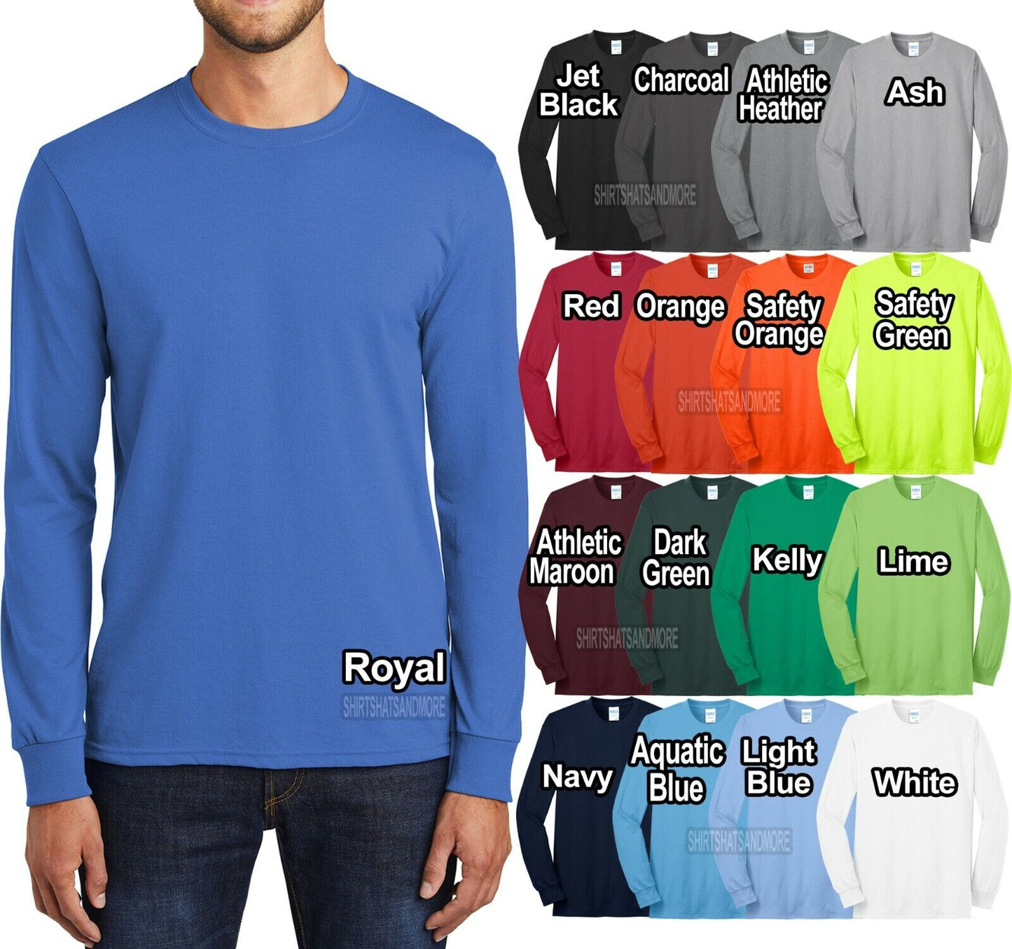 Mens Tall Long Sleeve T-Shirt Cotton Poly Blend Tee LT, XLT, 2XLT, 3XLT, 4XLT