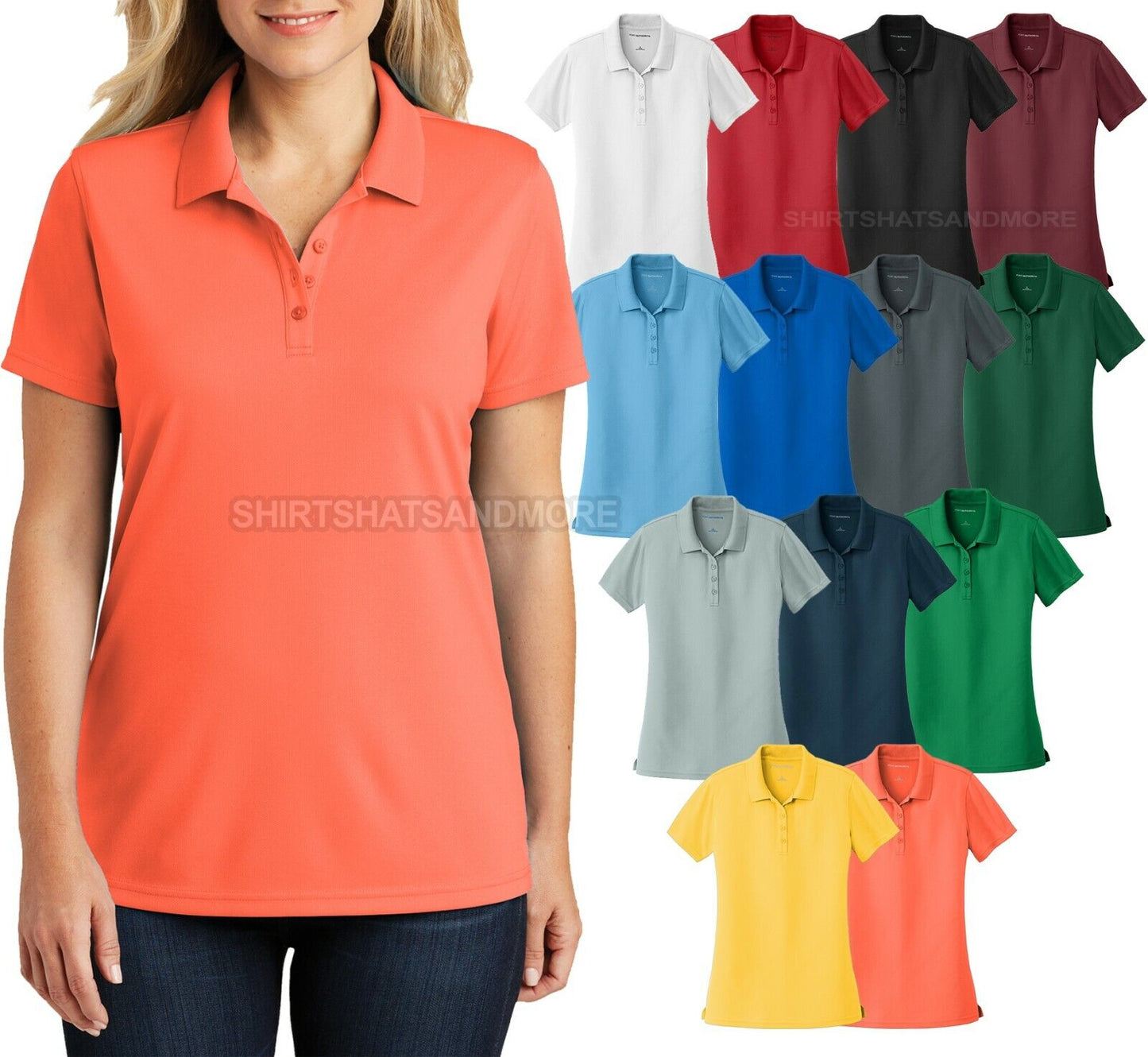 Ladies Polo Shirt UV30 Protection Moisture Wick Mesh Womens Top XS-XL 2X 3X 4X