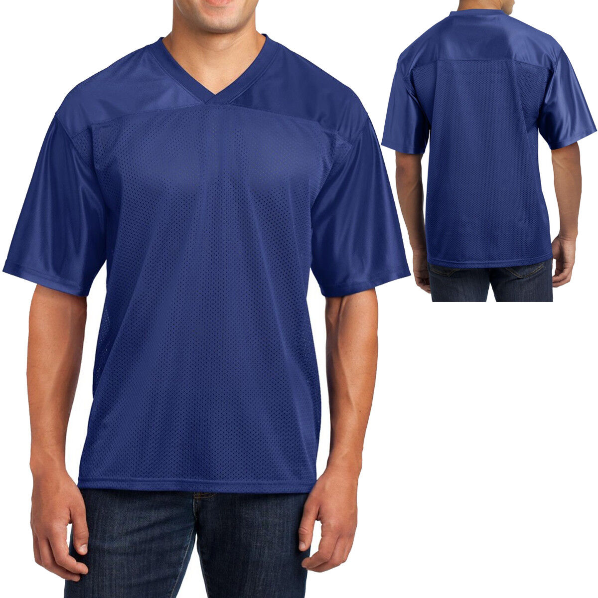 Mens Jersey V-Neck T-Shirt Mesh Moisture Wicking Football Style XS-XL 2X, 3X, 4X