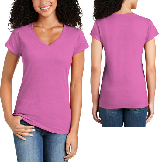 Womens Gildan 100% Soft Cotton V-Neck T-Shirt Ladies Stylish Tee S-3XL NEW!