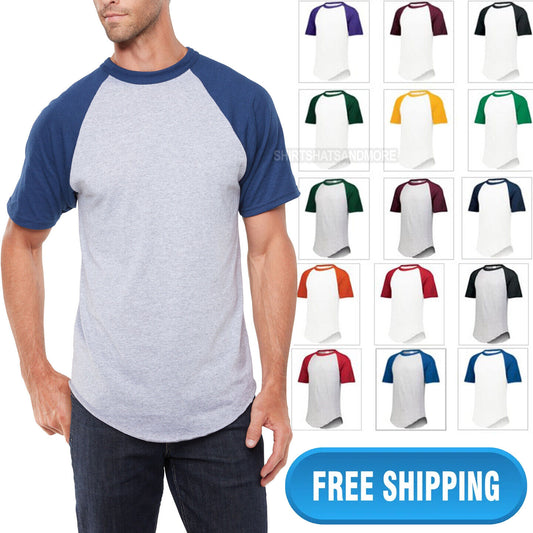 Mens Short-Sleeve Baseball Blended Jersey Raglan T-Shirt Performance Tee S-3XL