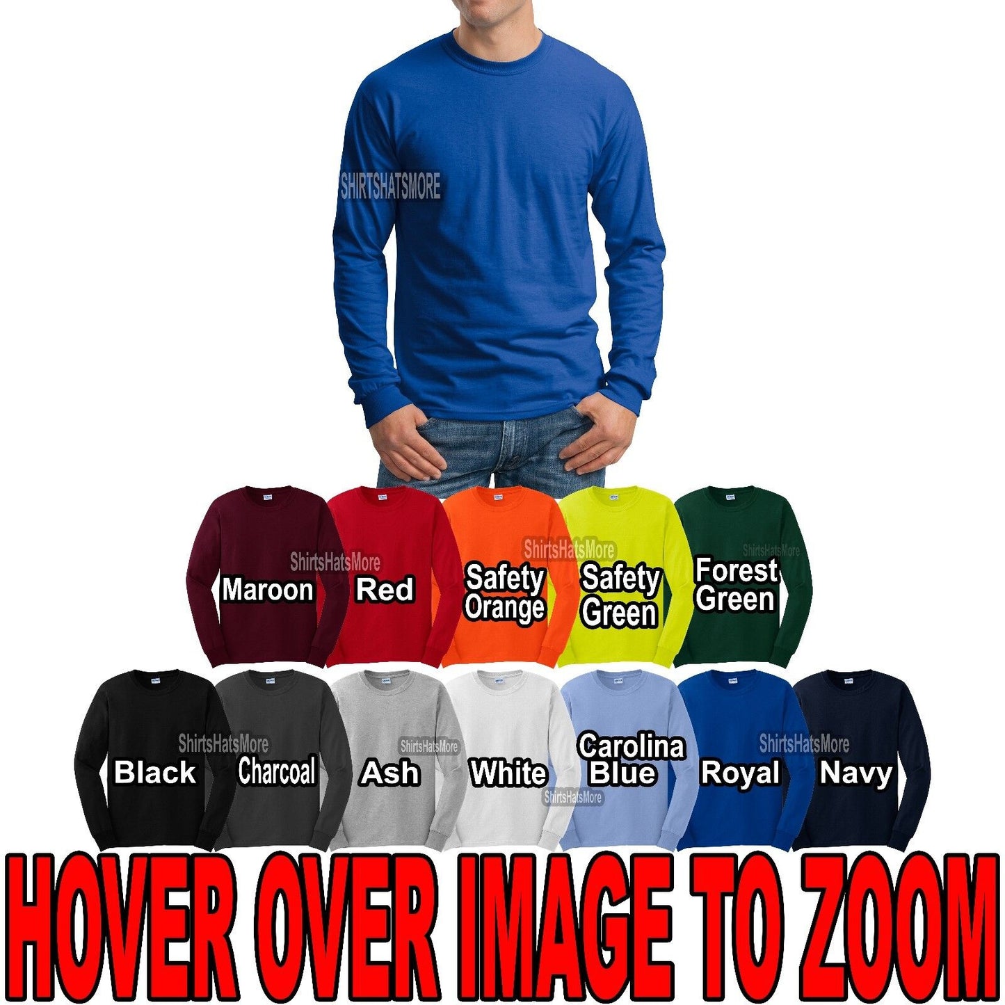 BIG MENS Gildan Long Sleeve T-Shirt Cotton Sizes 2XL, 3XL, 4XL, 5XL Tee NEW