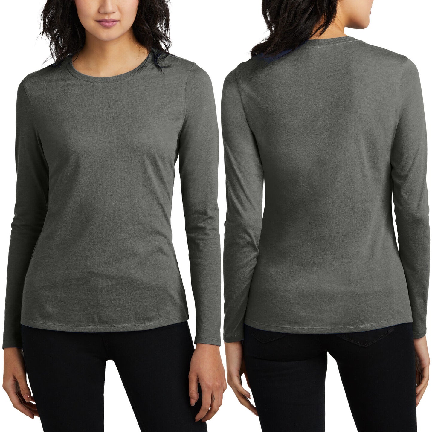 Plus Size Womens Blended Long Sleeve Heathered Tee Soft Ringspun T-Shirt XL-4XL