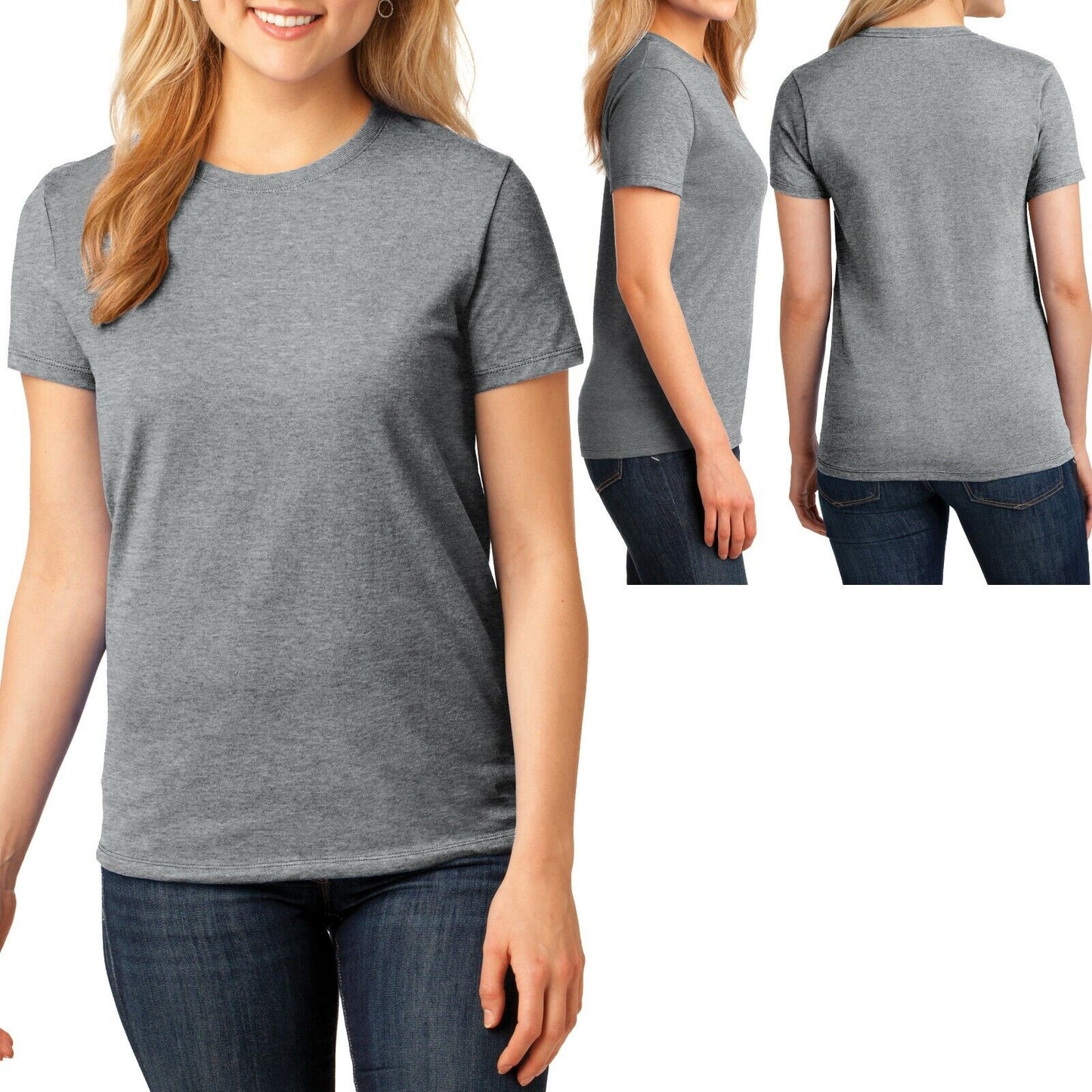 Womens Plain Basic Crew Neck T-Shirt Ladies Feminine Fit Top Plus Size 2X 3X 4X