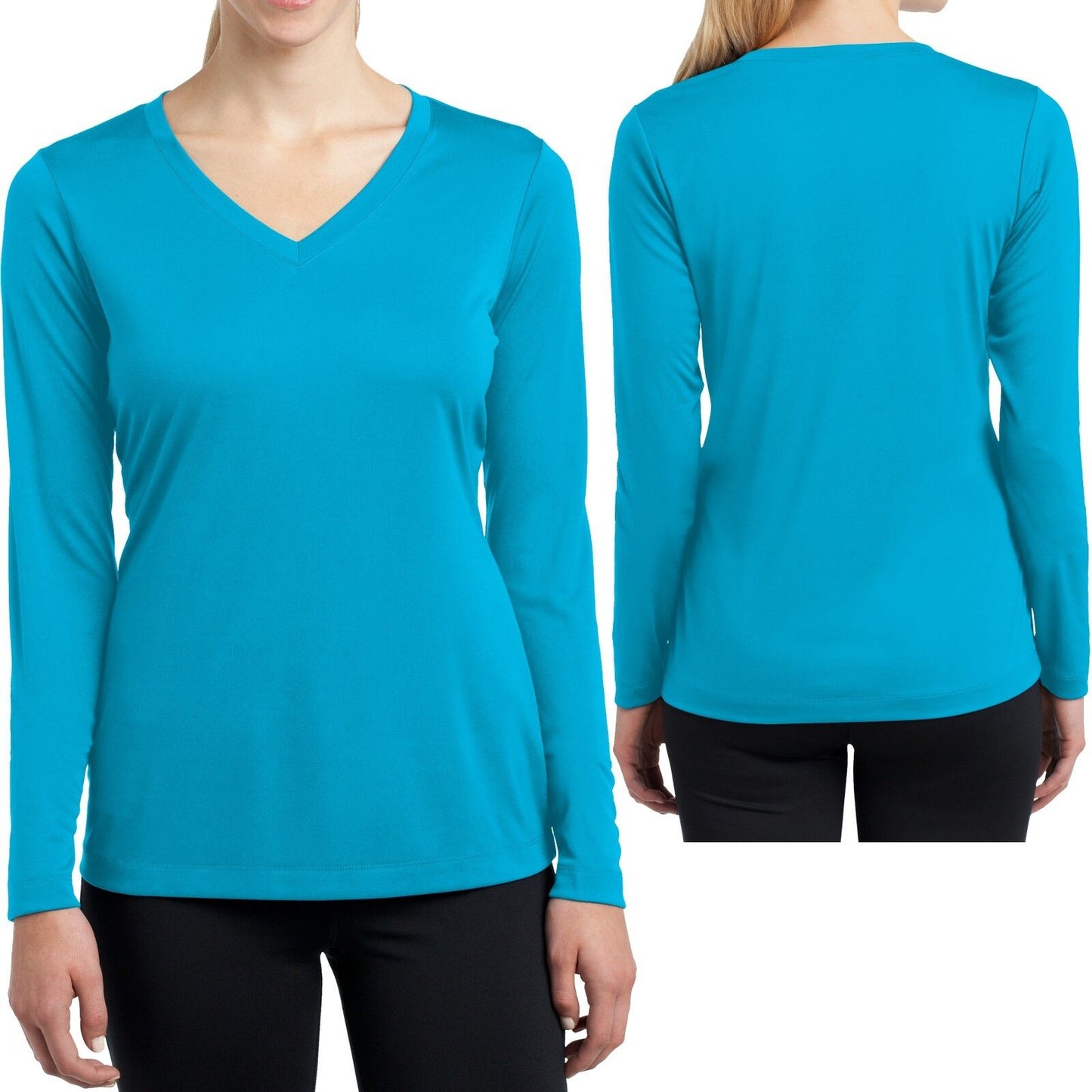 Ladies Long Sleeve T-Shirt V-Neck Moisture Wicking Base Layer Womens XS-XL 2X-4X