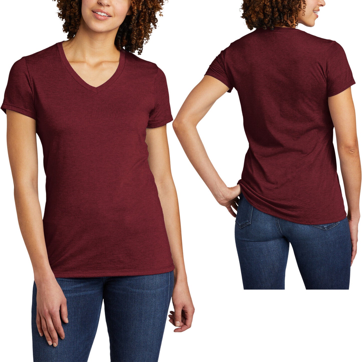 Womens Tri Blend V-Neck T-Shirt Soft Blended Sustainable Ladies Tee XS-2XL NEW!