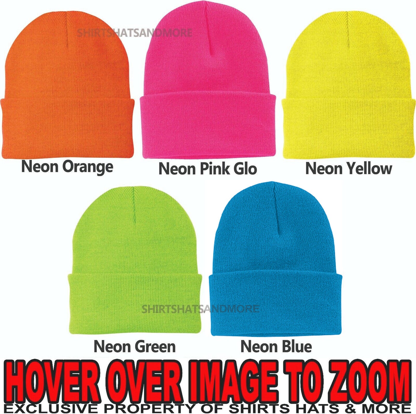 NEON Winter Cuffed Beanie Knit Skull Cap Hat Unisex Mens Ladies Womens Ski Sport