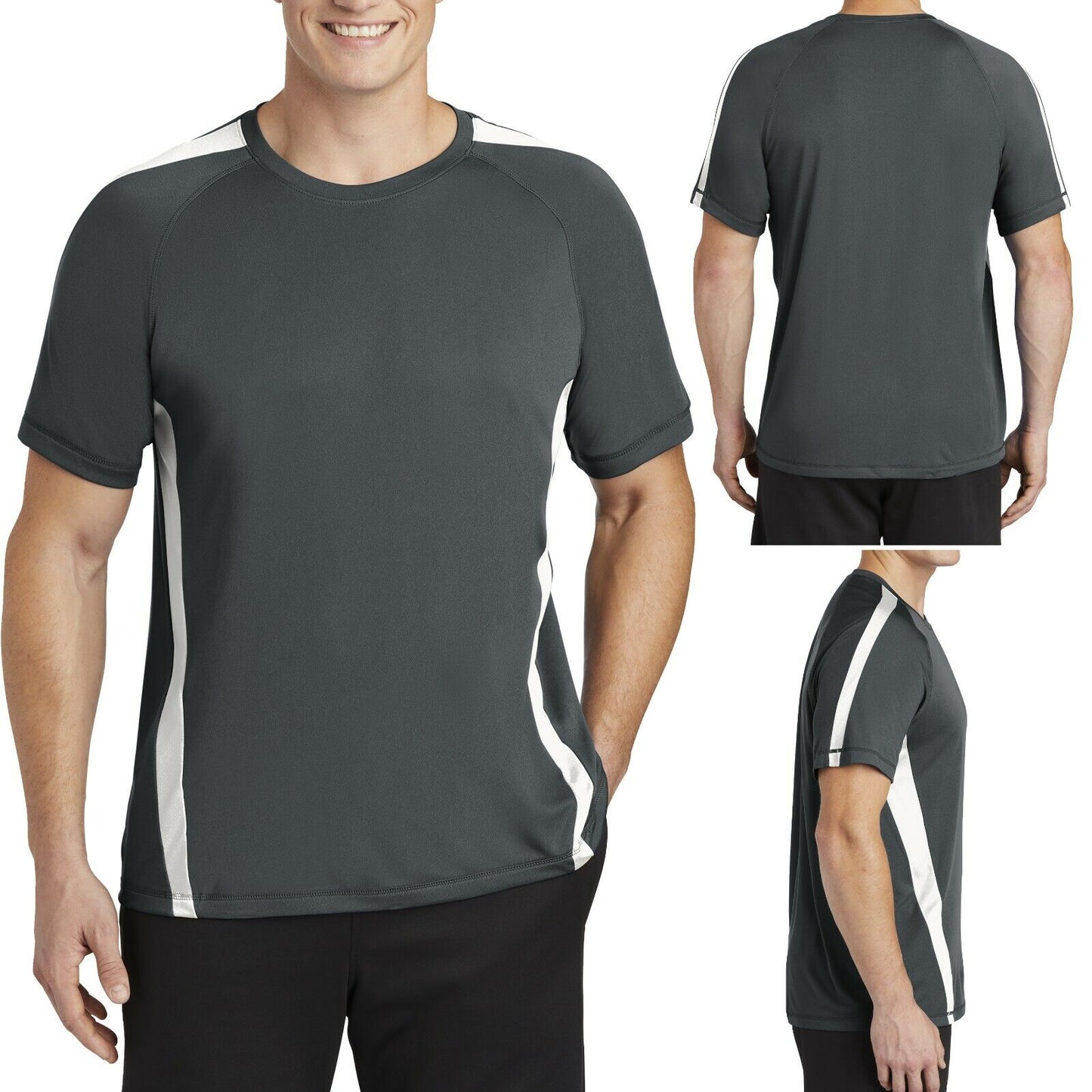 Mens Moisture Wicking T-Shirt Color Block dri-fit Performance XS - XL 2X 3X 4X