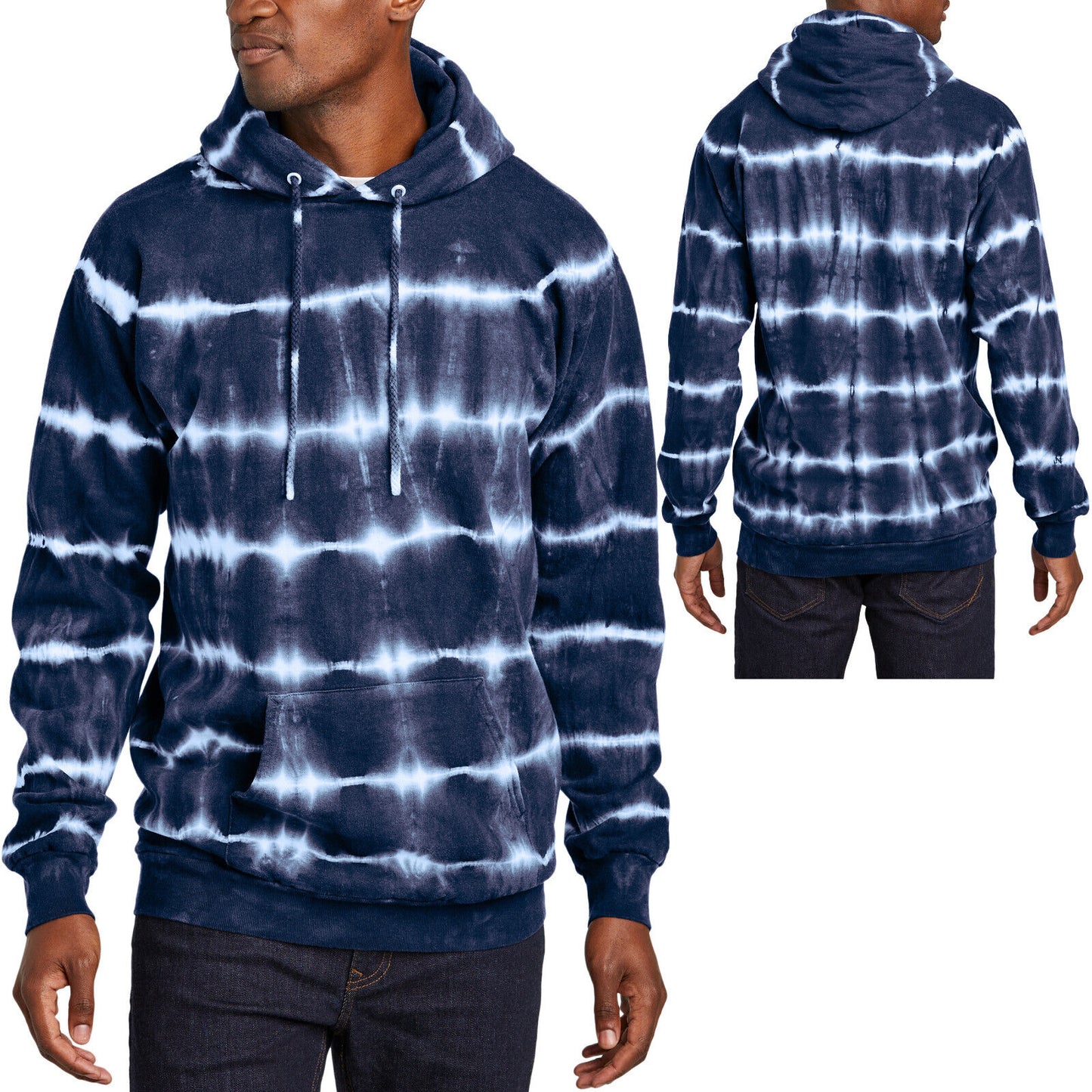 Mens Allover Striped Inky Hue Tie Dye Fleece Hoodie Tye Die Hoody S-4XL NEW!