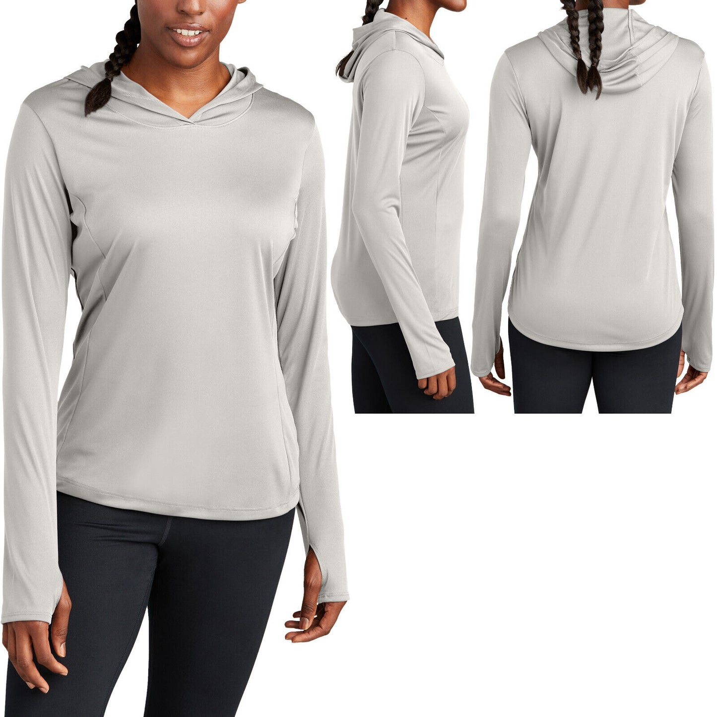 Ladies Lightweight Hoodie Moisture Wicking Long Sleeve T-Shirt Gym Workout XS-4X