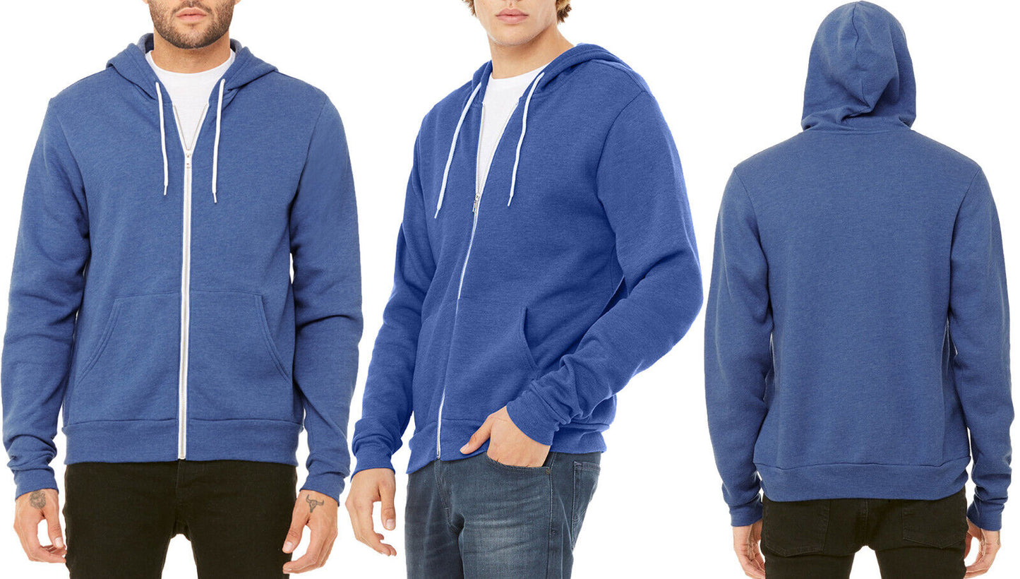 Mens Heather Sponge Fleece Full Zip Hoodie Soft Blended Hooded Sweater XS-3XL