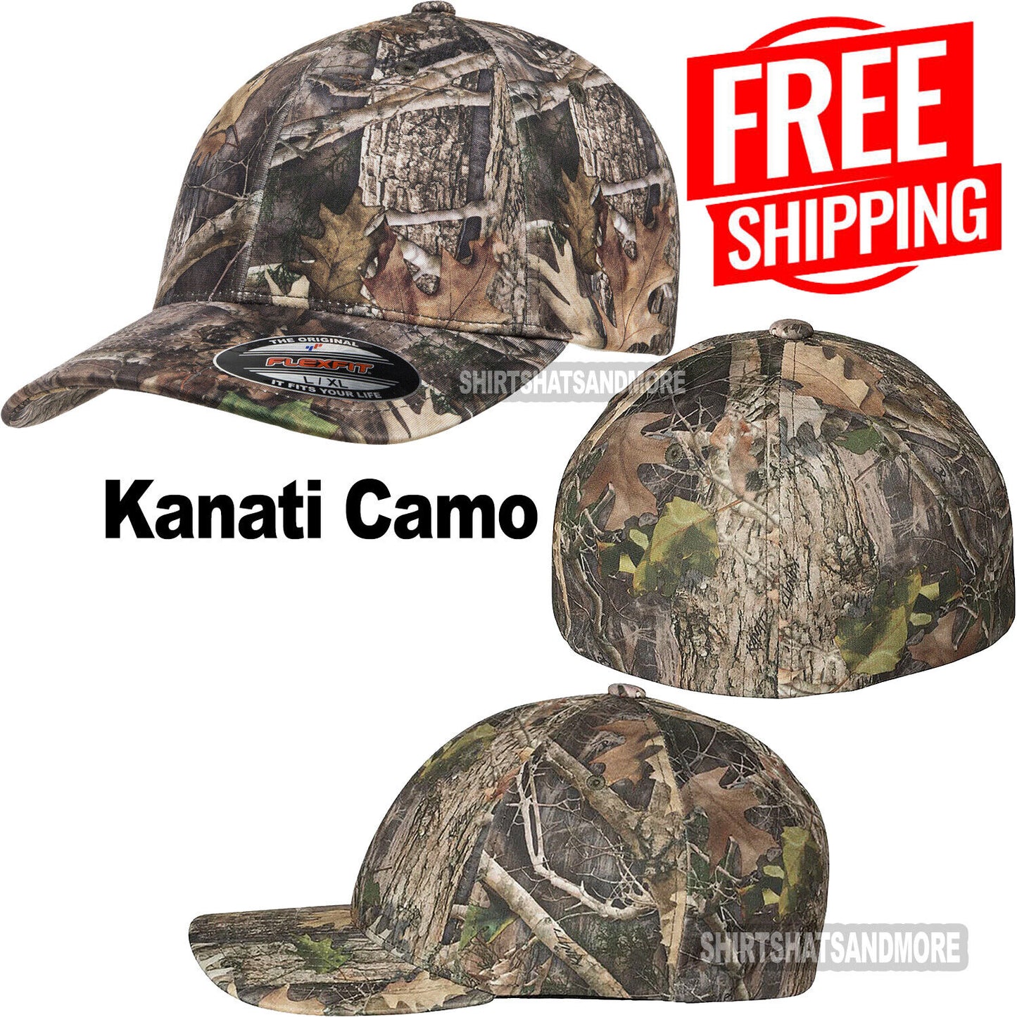 Flexfit Kanati Camo Structured Low Profile Cap Camoflauge Baseball Hat Hunting