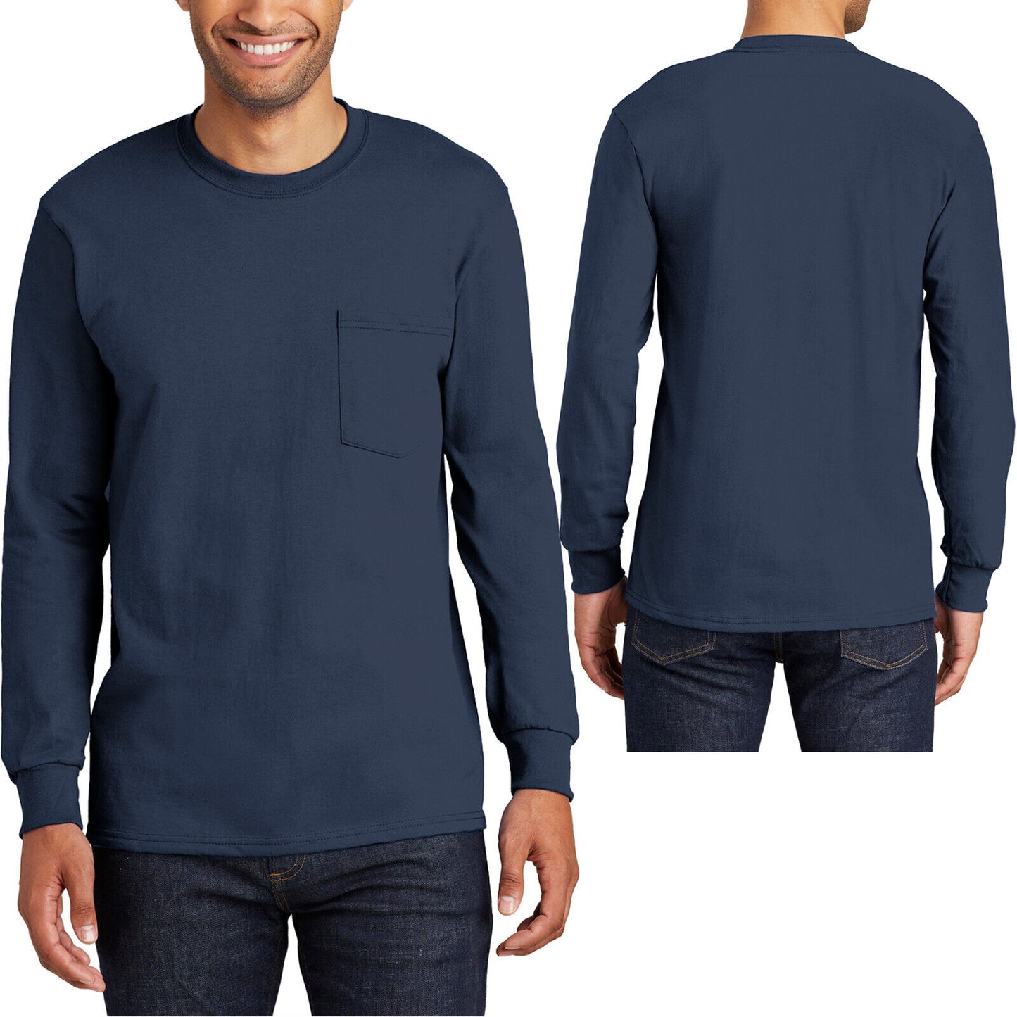 Mens TALL Long Sleeve Pocket T-Shirt 100% Soft Spun Cotton Tee LT-4XLT NEW!