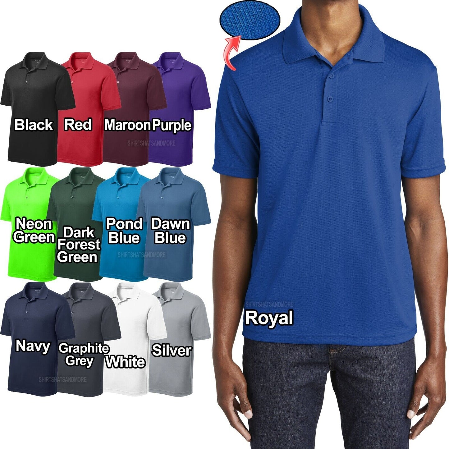 Mens Moisture Wicking Mini Mesh Polo Shirt Dri Fit Sizes XS-XL 2XL, 3XL, 4XL NEW