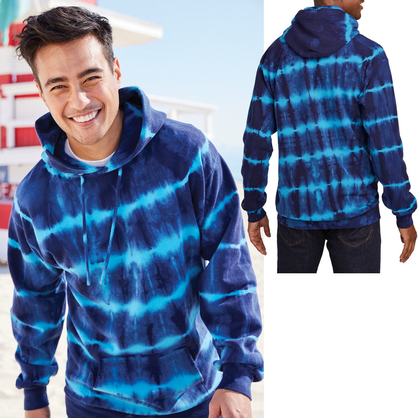 Mens Allover Striped Inky Hue Tie Dye Fleece Hoodie Tye Die Hoody S-4XL NEW!