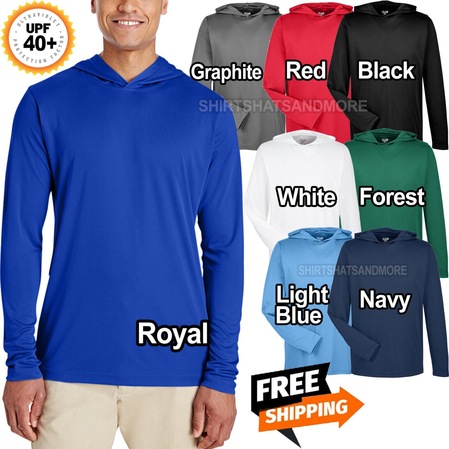 Mens Lightweight Moisture Wicking Hoodie T-Shirt Long Sleeve Hoody Tee UPF 40+