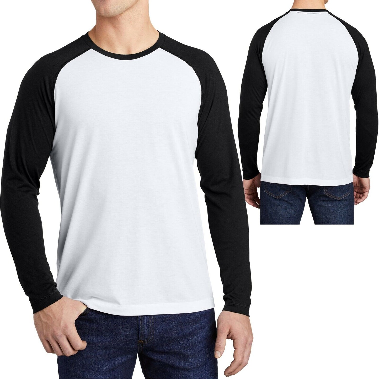 Mens Long Sleeve Tri Blend T-Shirt Moisture Wicking Tee XS-XL 2XL, 3XL, 4XL NEW