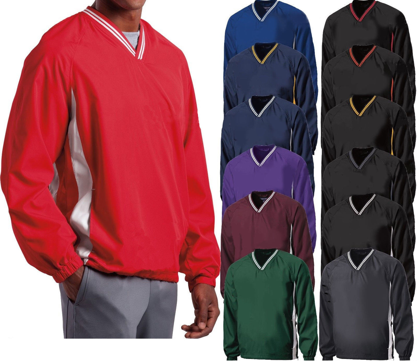 Mens Wind Shirt Windbreaker Jacket Lined V-Neck Pockets Pullover XS-XL 2X 3X 4X