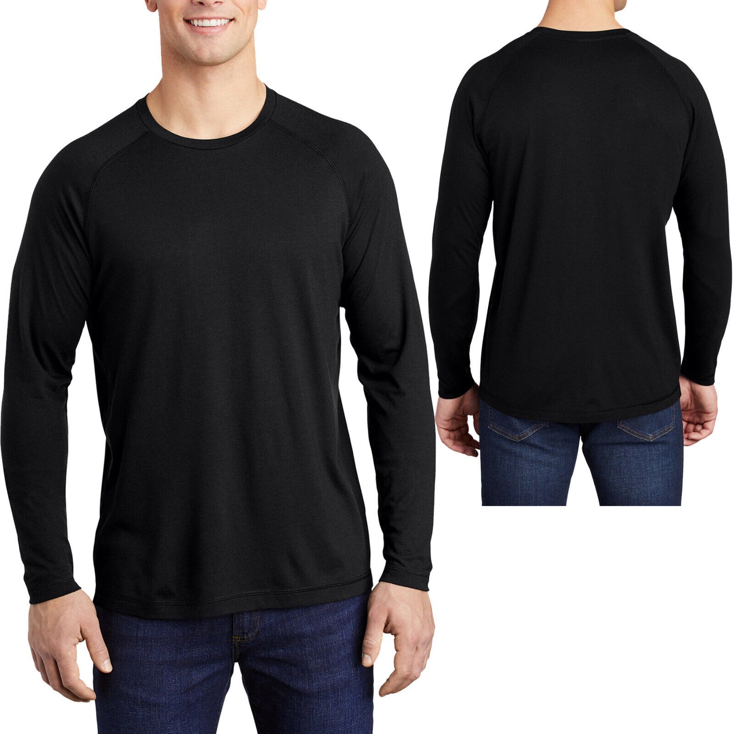 Mens Tri Blend Soft Moisture Wicking T-Shirt Long Sleeve Raglan Tee XS-4XL NEW!