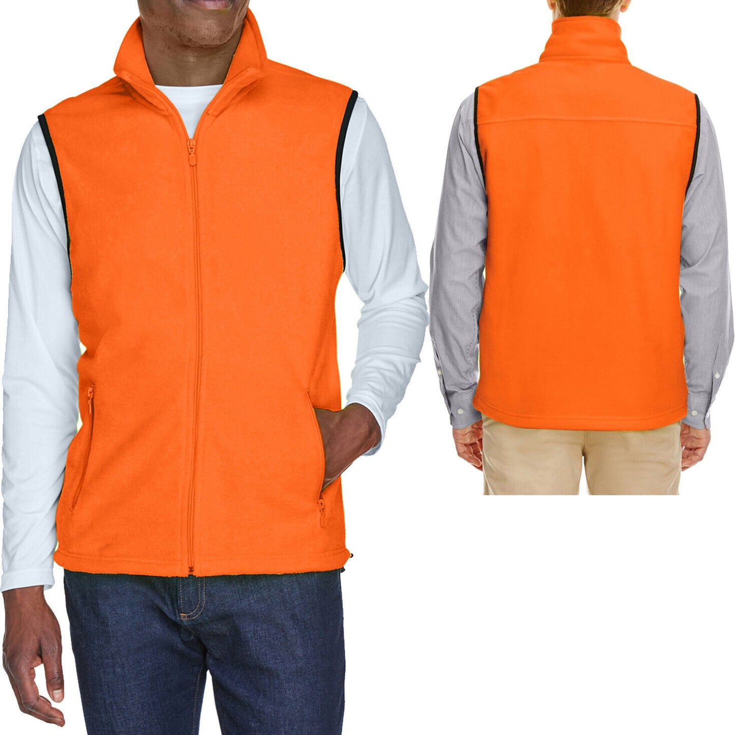 BIG MENS Polar Fleece Vest Safety Yellow Orange Sleeveless Jacket XL 2X 3XL 4XL