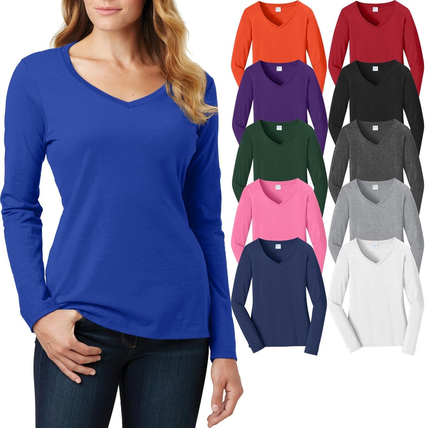 Ladies Plus Size V-Neck T-Shirt Long Sleeve Soft Cotton Womens Top XL, 2X, 3X 4X