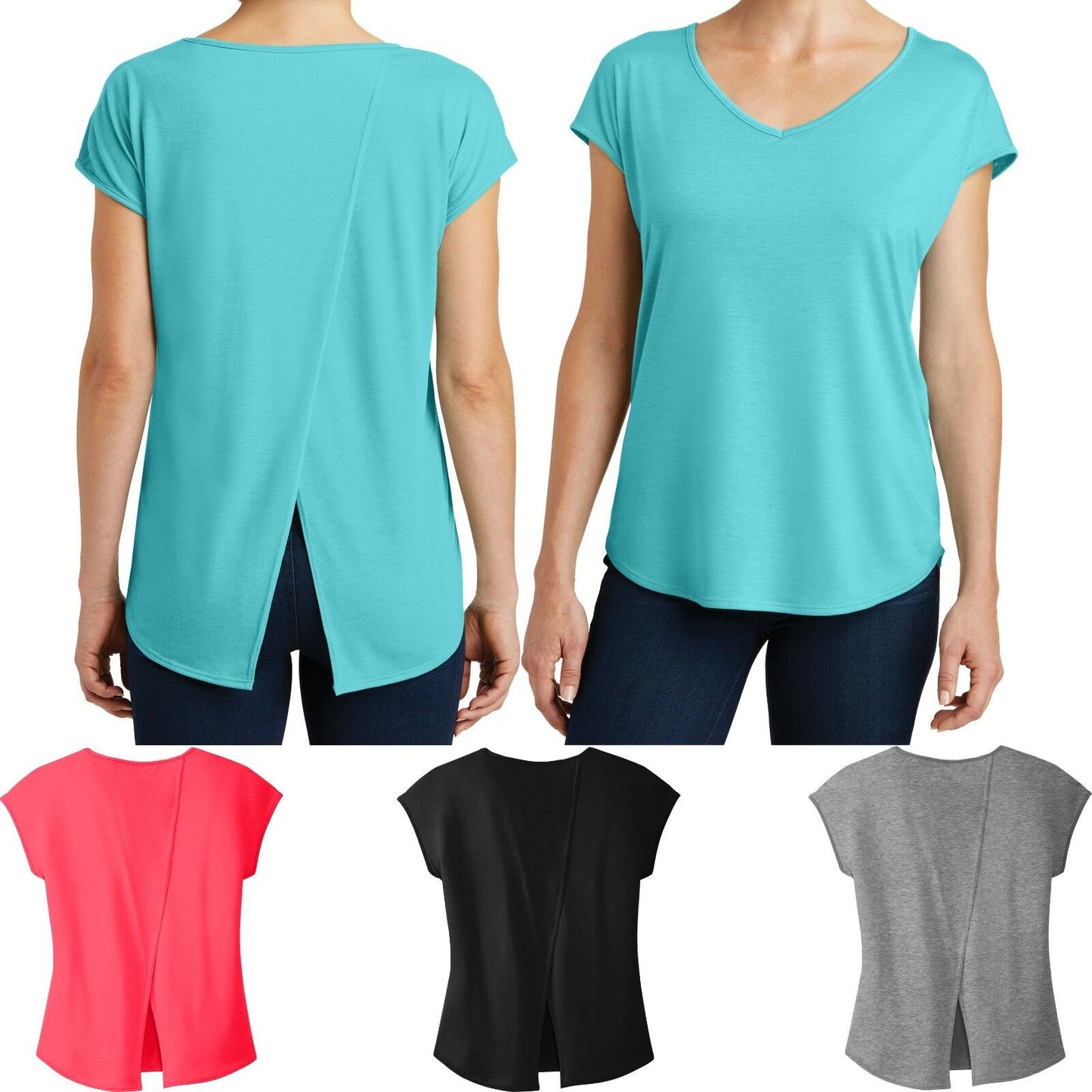 Ladies V-Neck T-Shirt Drapey Cross Back Tee Dolman Sleeves Womens XS, S, M, L XL