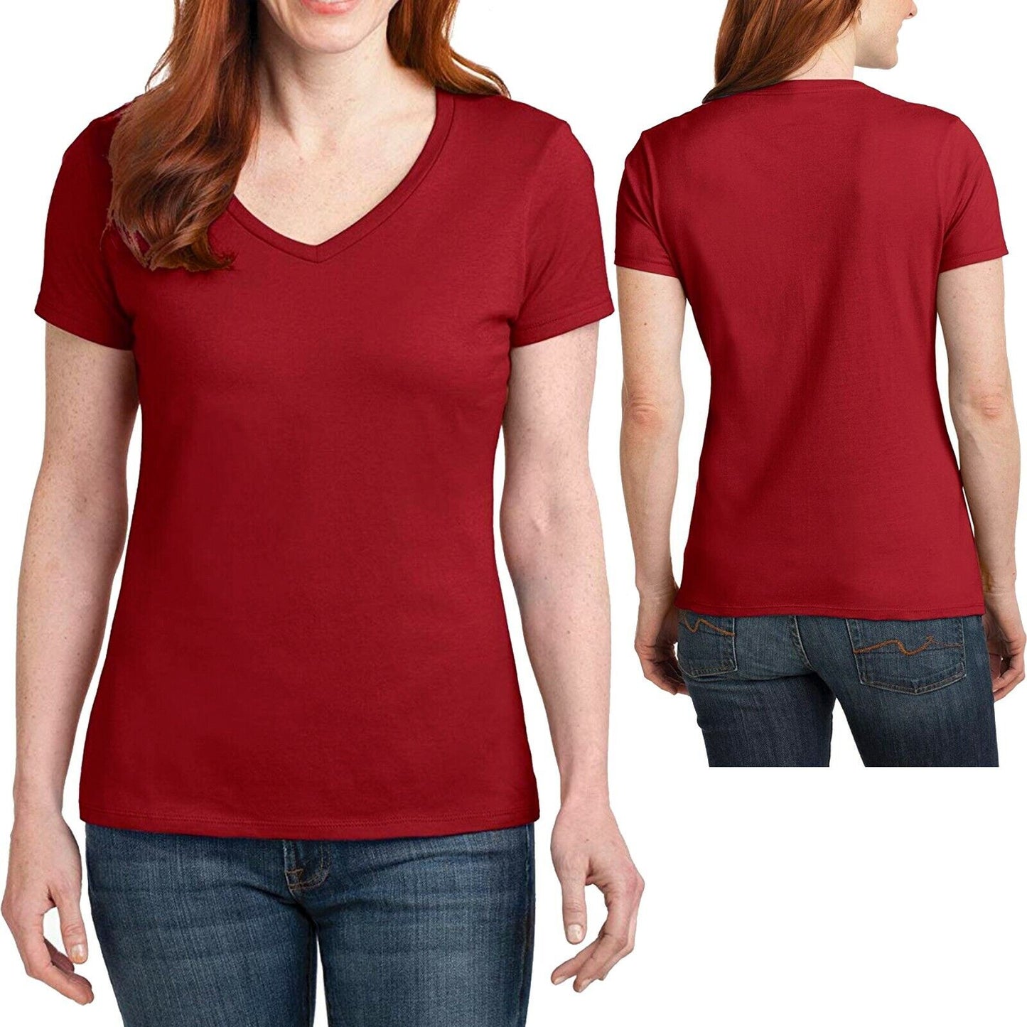 Hanes Ladies V-Neck T-Shirt 100% Cotton Nano Tee Top XS-2XL Womens Tee NEW