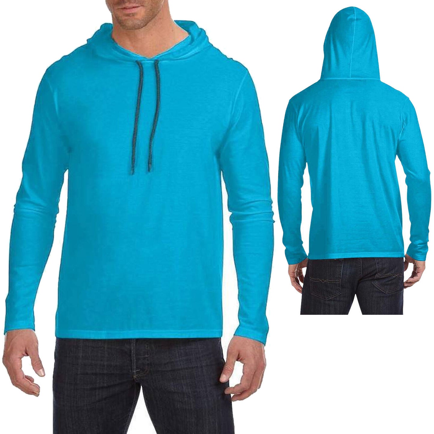 Mens Lightweight Hoodie T-Shirt Long Sleeve Hoody Tee Soft Cotton S-XL, 2XL, 3XL