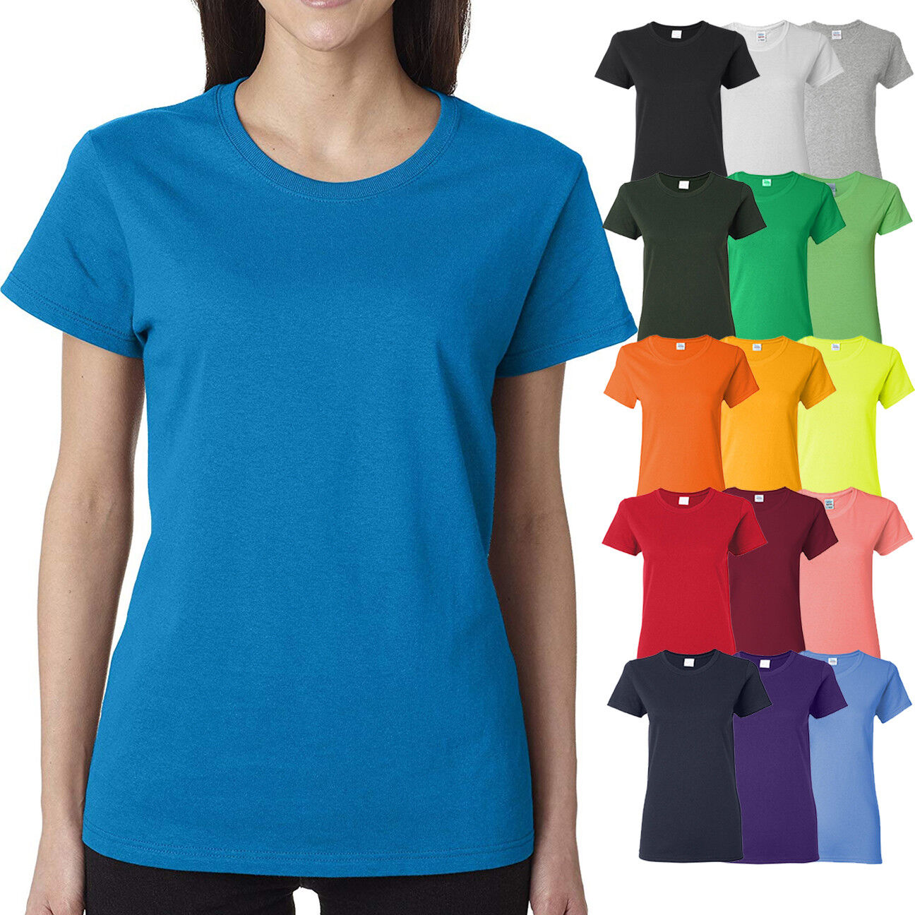 Gildan Ladies MISSY FIT T-Shirt Preshrunk Womens Short Sleeve Tee S-XL 2X, 3X