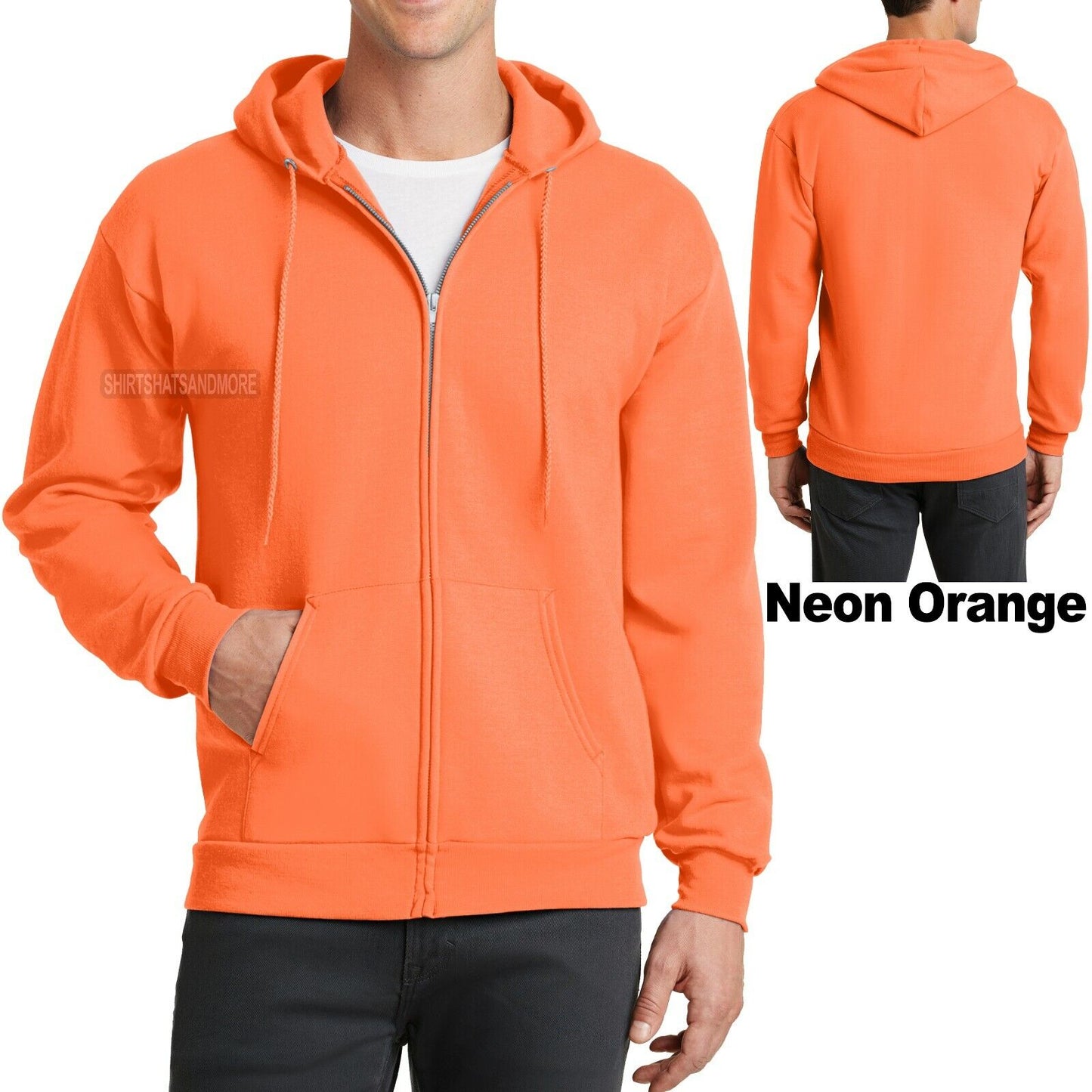 Mens Full Zip Hooded Sweatshirt NEON ORANGE Hoodie Hoody Sizes S-4XL Cotton/Poly