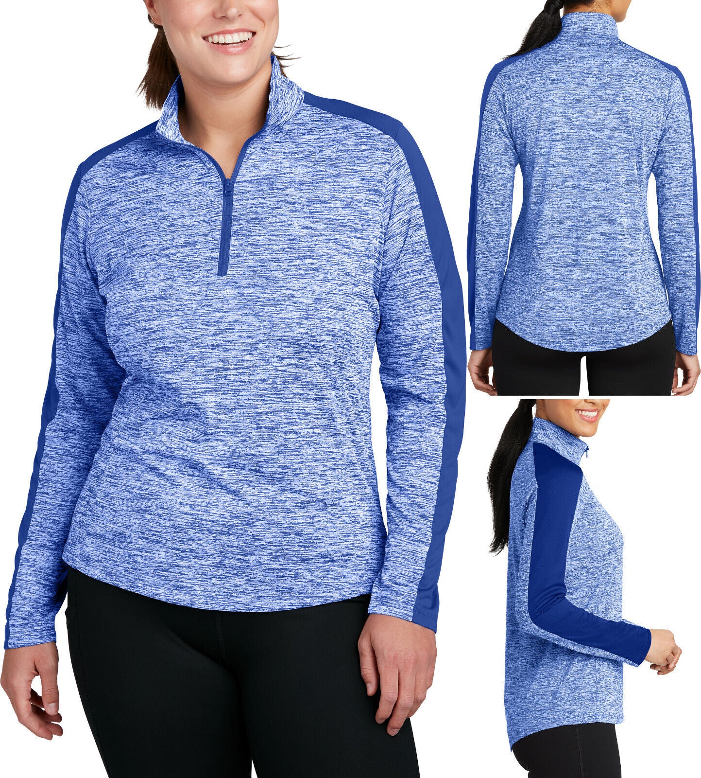 Ladies Plus Size Electric 1/4 Zip Colorblock Pullover Dri Fit Snag Resist Jacket