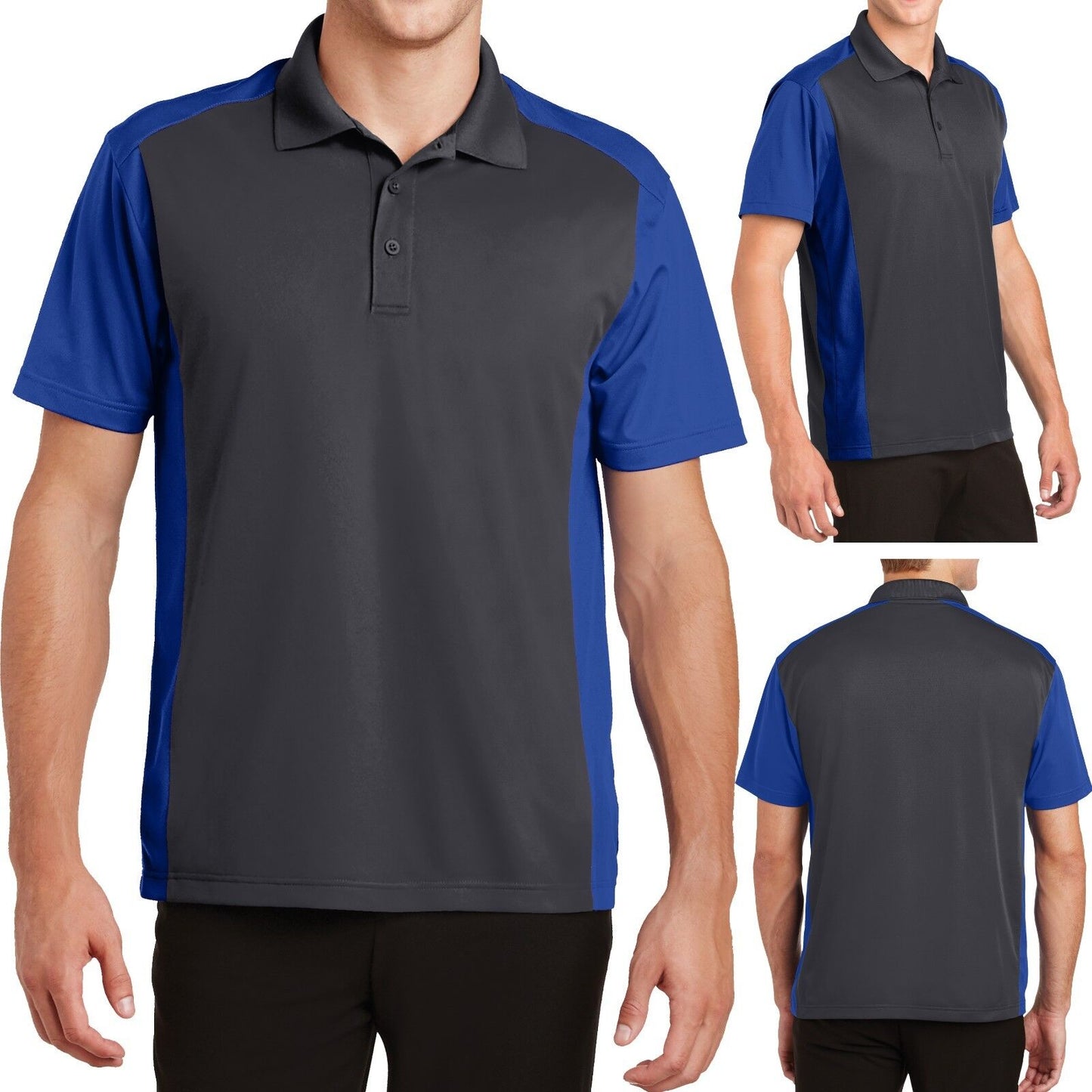 MENS Two Tone Polo Shirt Moisture Wicking Dri Fit Sport-Wick XS-XL 2X 3X 4X NEW