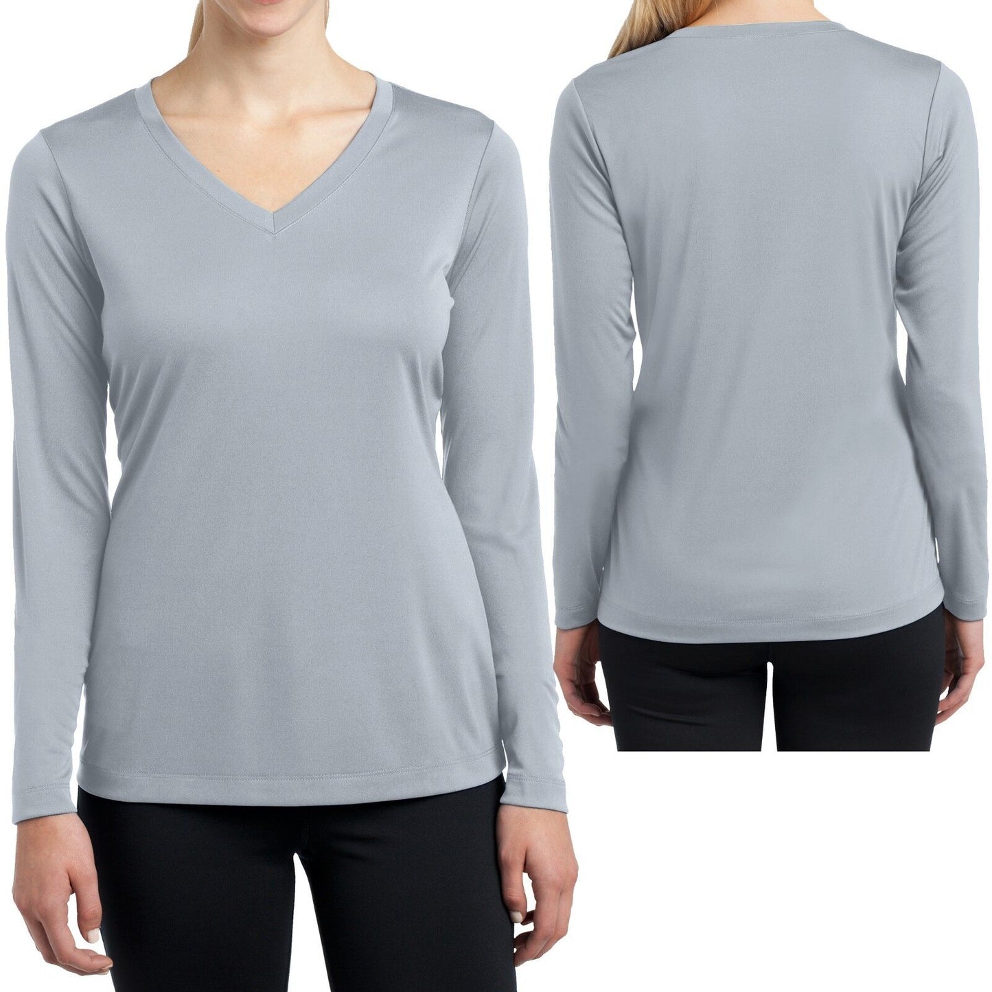 Ladies Long Sleeve T-Shirt V-Neck Moisture Wicking Base Layer Womens XS-XL 2X-4X