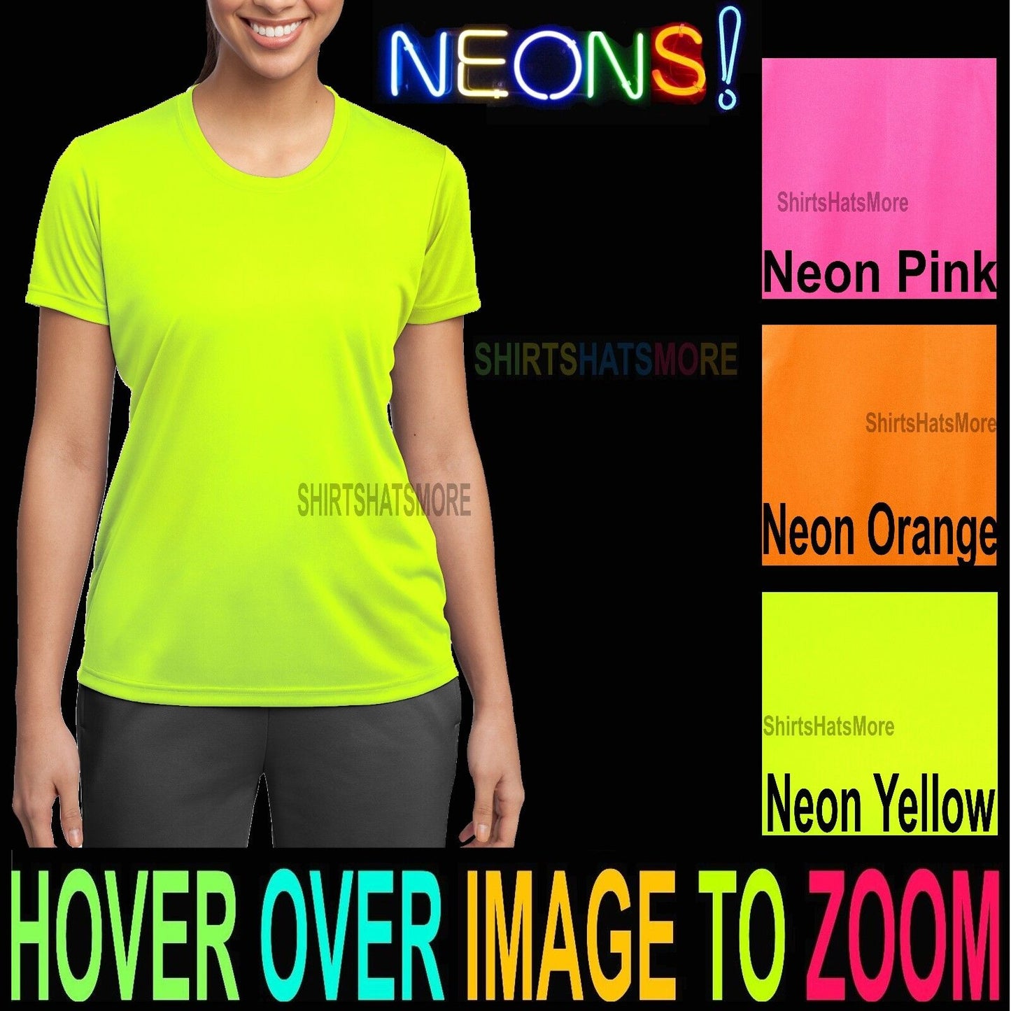 Ladies NEON T-Shirt Moisture Wicking Yoga Running Workout Womens XS-XL 2X 3X 4X