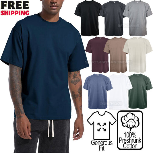 Mens Heavyweight 100% Preshrunk USA Grown Cotton T-Shirt Generous Fit Tee S-5XL