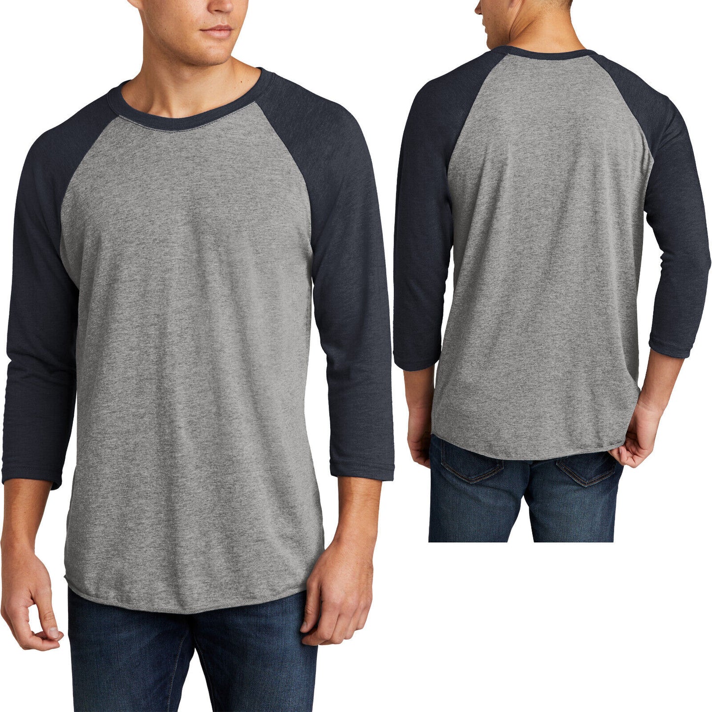 Mens Tri Blend T Shirt 3/4 Sleeve Raglan Preshrunk Baseball Tee XS-4XL NEW!