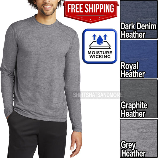 Mens Long Sleeve Moisture Wicking Heather T-Shirt Workout Layering Tee XS-4XL