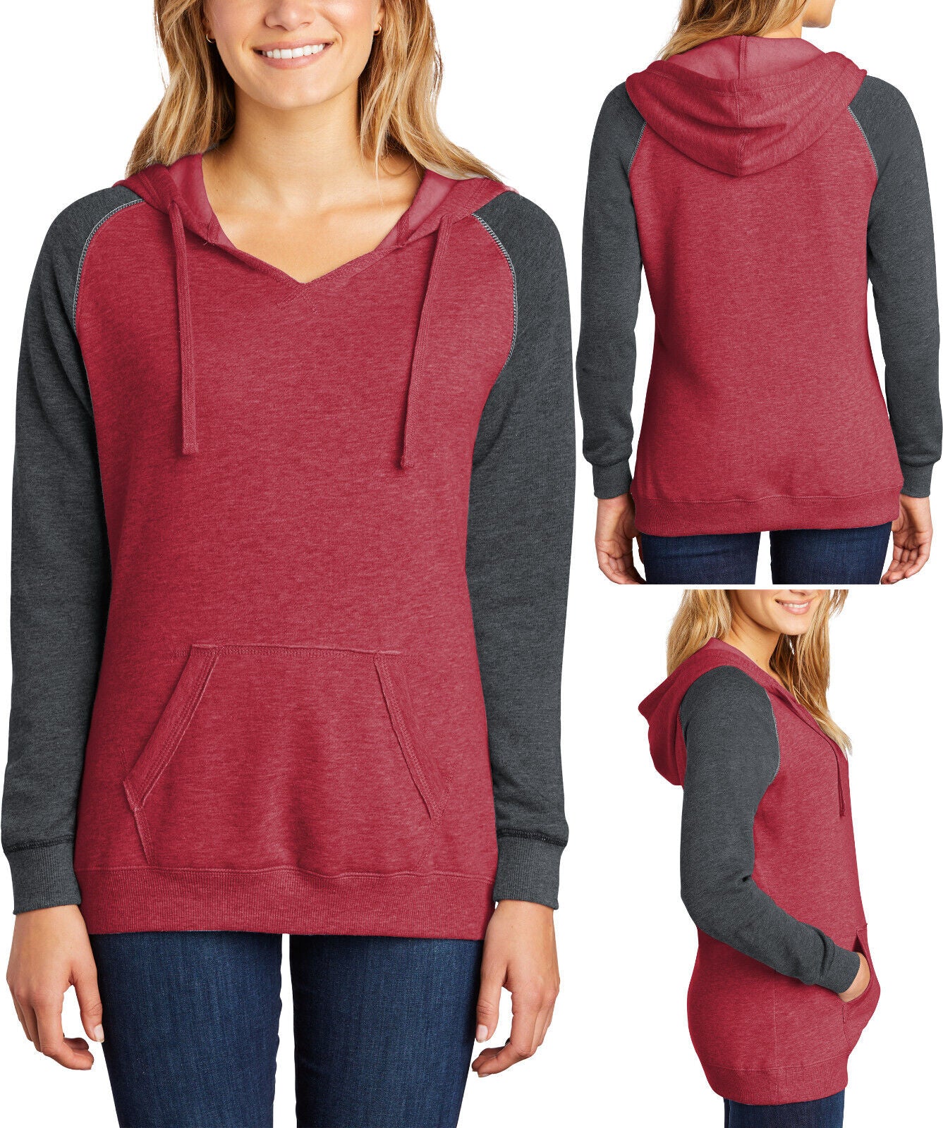 Womens Lightweight Long Sleeve Fleece Raglan Hoodie Ladies Hoody XS-4XL NEW!