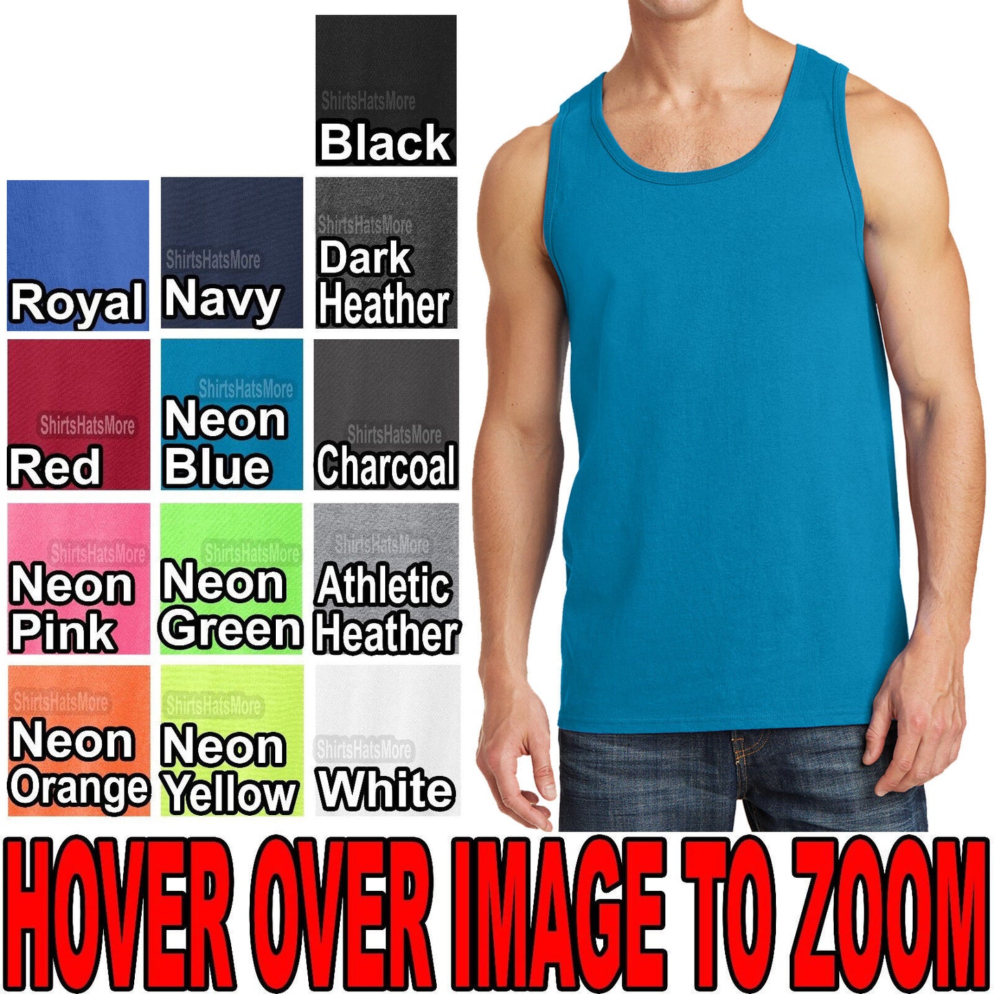 BIG MENS Solid Tank Top 100% Preshrunk Cotton Includes NEONS 2XL 3XL 4XL NEW