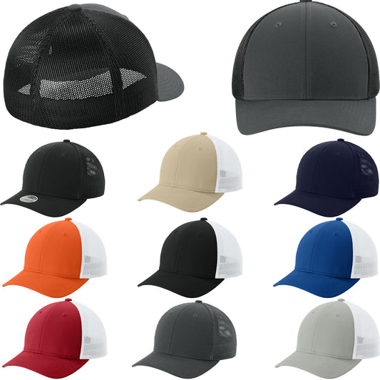Stretch Sweatband Mesh Back Cap Curved Bill Structured Baseball Hat Mid Profile