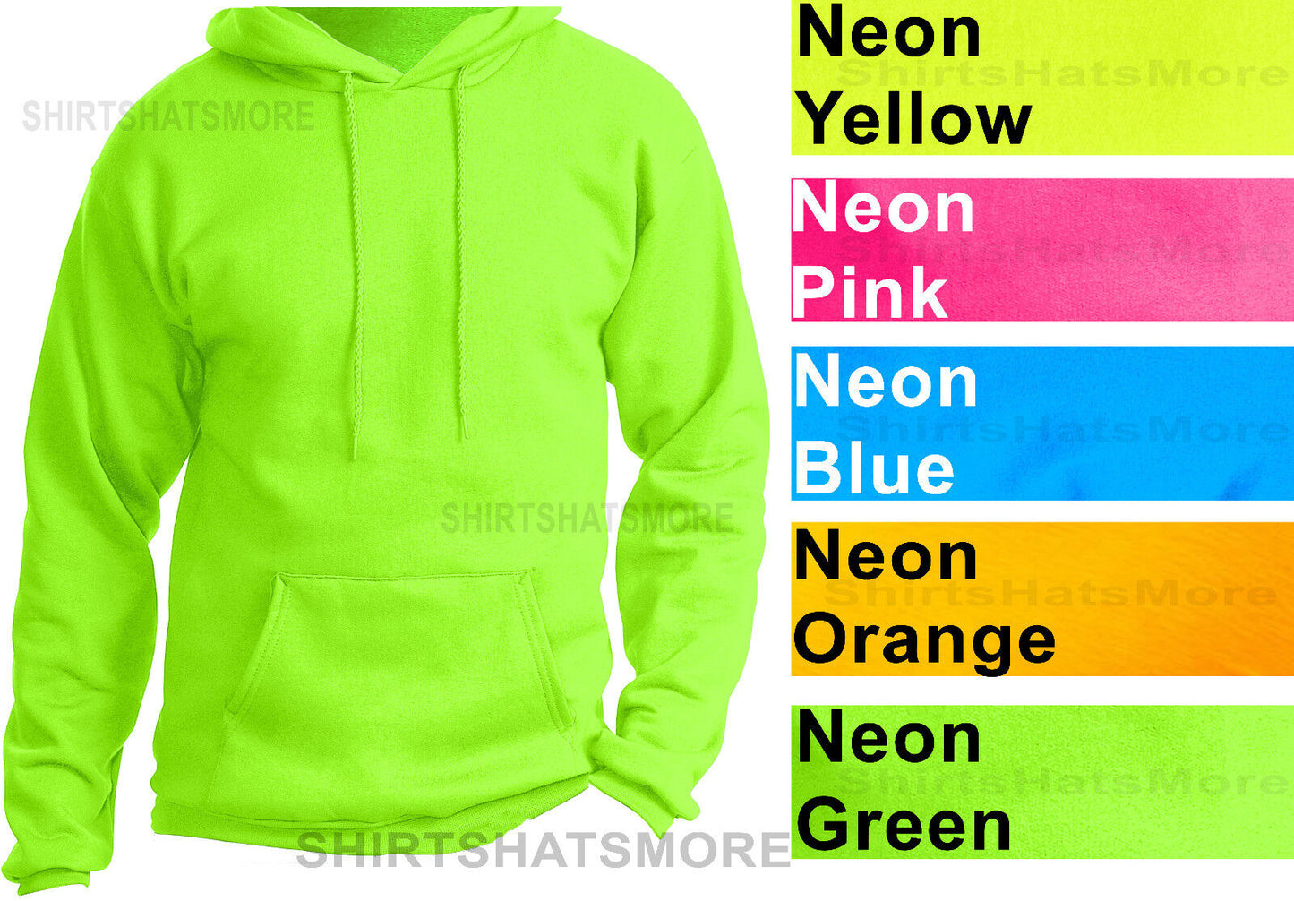 Mens Pullover NEON Hoodie Adult Sizes S M L XL-4XL Hooded Sweatshirt Hoody NEW