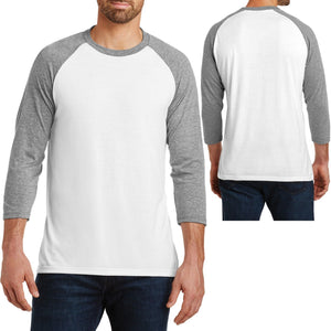 Mens Tri Blend T Shirt 3/4 Sleeve Raglan Baseball Tee S, M, L, XL, 2XL, 3XL, 4XL
