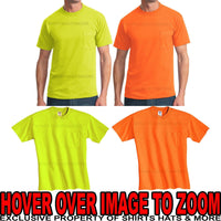 MENS Safety T-Shirt w/ Pocket High Visibility Safety Green Orange S-2X, 3X NEW