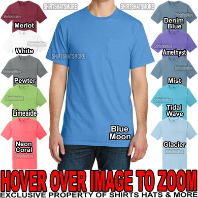 Mens Pigment Dyed T-Shirt with Pocket PRESHRUNK Cotton  S-XL, 2XL, 3XL, 4XL NEW