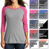 Ladies Tri Blend Baseball T-Shirt 3/4 Sleeve Womens Raglan Tee XS-XL 2X, 3X, 4X