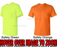 MENS Pocket T-Shirt Safety Yellow Green Orange Gildan Blended ANSI Tee S-5X NEW