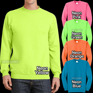 Mens Crew Neck Sweatshirt Pullover NEON Adult Sizes S-4XL Cotton/Poly NEW