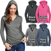 Load image into Gallery viewer, Ladies Long Sleeve Hooded T-Shirt Lightweight Tri Blend Womens XS-XL 2X, 3X, 4X